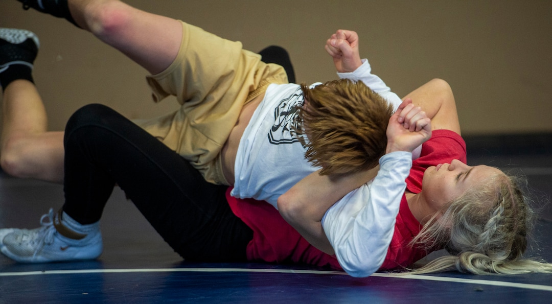 (Rick Egan | The Salt Lake Tribune)   Sage Mortimer wrestles Andrew Fox, during practice, at American Leadership Academy, Thursday, Feb. 4, 2021.