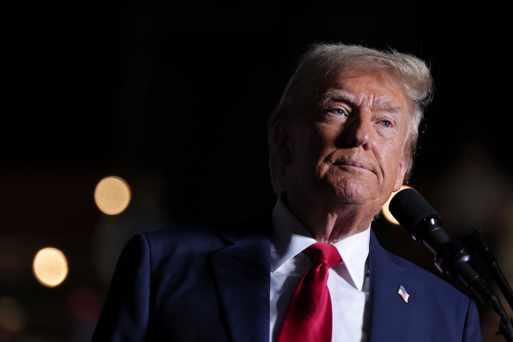 (Dustin Chambers | The New York Times) President-elect Donald Trump speaks during a campaign rally at Georgia Tech in Atlanta on Monday, Oct. 28, 2024.