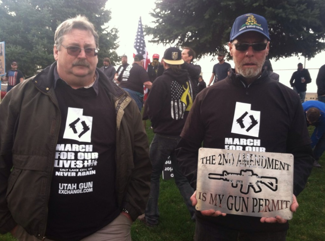 (Courtney Tanner | The Salt Lake Tribune) Paul Shallop and Tim Melton say their goal is same as the March For Our Lives group. They want to keep kids safe.