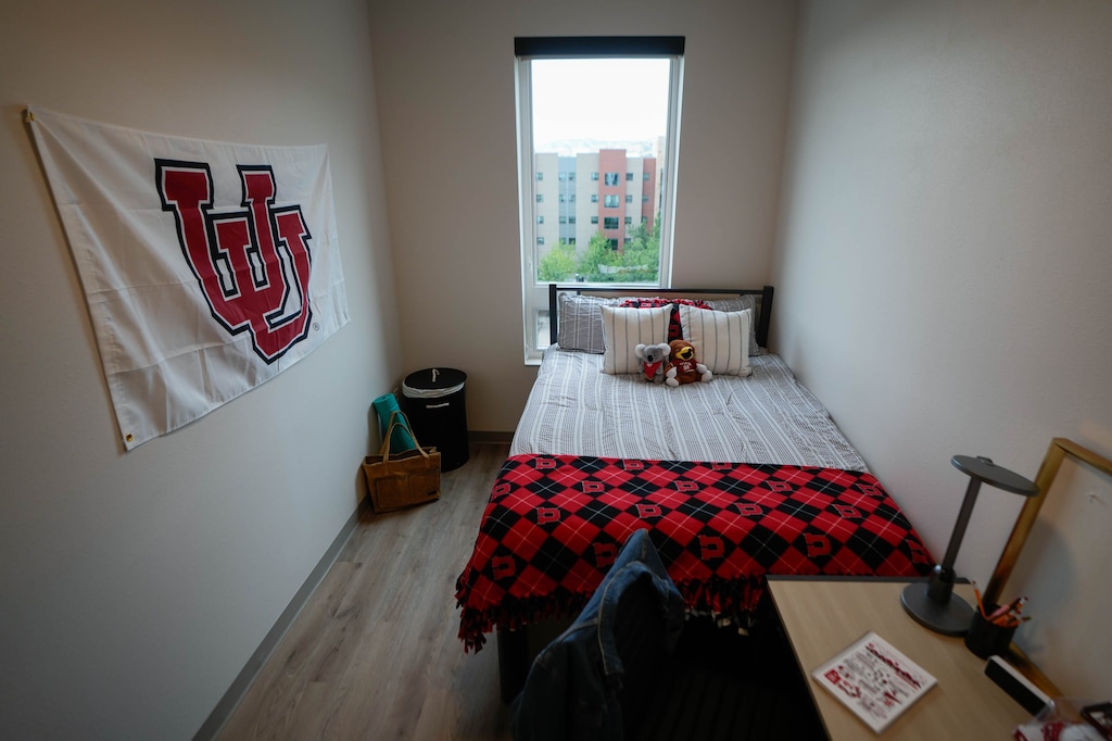 (Francisco Kjolseth | The Salt Lake Tribune) A model dorm room in Trailhead, the University of Utah's newest residence hall on campus.