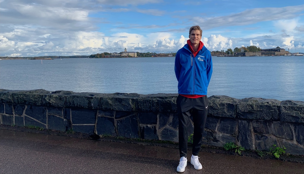 (Eric Walden  |  The Salt Lake Tribune) Utah Jazz forward Lauri Markkanen on the shore of the Baltic Sea in Helsinki on Sept. 16, 2022. After nearly committing to the University of Utah in 2016, Markkanen is now relishing a second chance to play basketball in Salt Lake City.