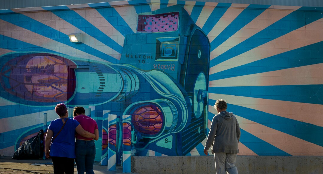 (Leah Hogsten | The Salt Lake Tribune) The mural by artist Christopher Peterson located at Utopia Ave. during the 2nd annual Mural Fest sponsored by South Salt Lake Arts Council and Utah Arts Alliance. Ten murals were created in South Salt Lake's community between 2100 and 2400 South off of West Temple, May 11, 2019.