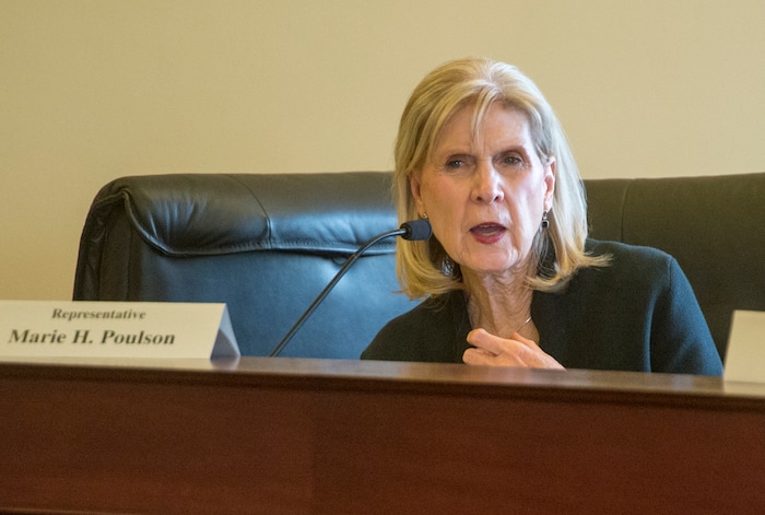 (Rick Egan  |  The Salt Lake Tribune)     Rep. Marie H. Poulson asks Rep. Brian Greene questions about HB 185, in a committee meeting, Friday, January 26, 2018.


