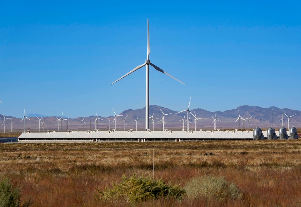 (Francisco Kjolseth | The Salt Lake Tribune) Solar farms, wind turbines, geothermal mining and BioGas from pig farms are represented in the Milford Valley Energy Corridor in Beaver County on Thursday, Oct. 5, 2023. 
