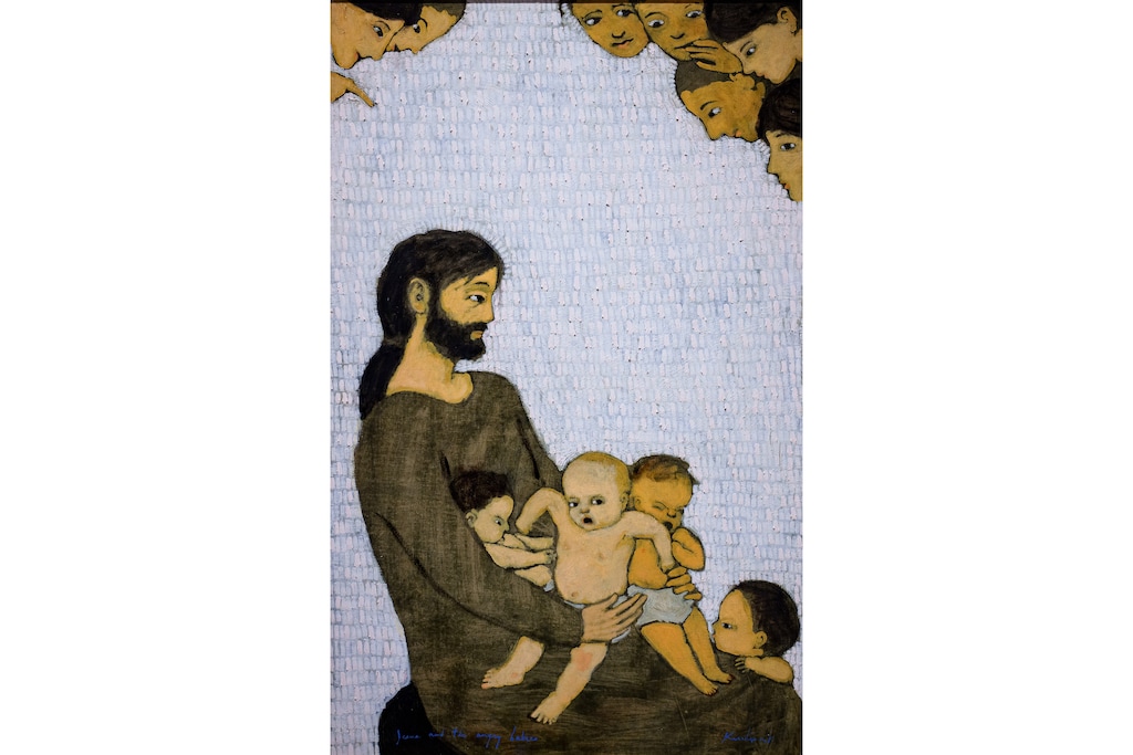 (Trent Nelson  |  The Salt Lake Tribune) "Jesus and the Angry Babies" by Brian Kershisnik at the BYU Museum of Art in Provo on Wednesday, Aug. 14, 2024.