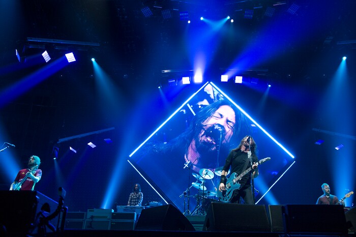 (Leah Hogsten  |  The Salt Lake Tribune)  The Foo Fighters rock the crowd at Vivint Smart Home Arena to debut their latest studio album, "Concrete and Gold" in Salt Lake City, December 12, 2017.
