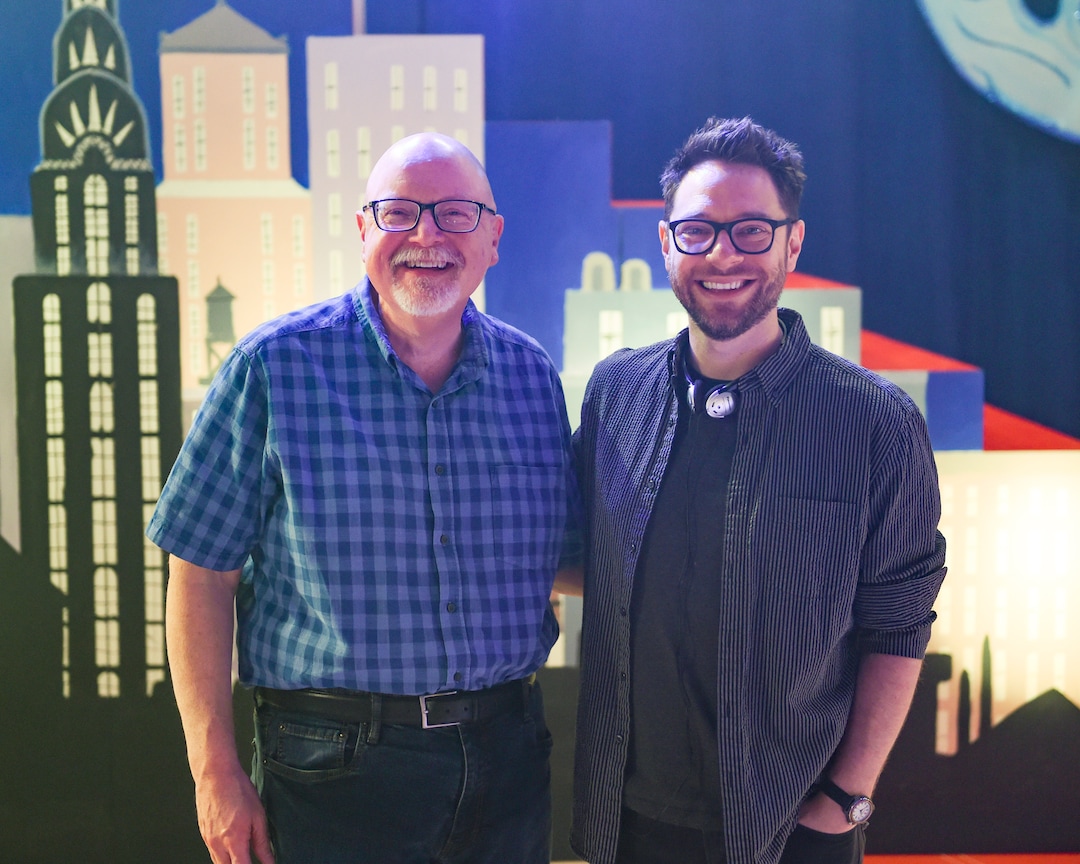 Photo courtesy Fred Hayes/Disney+) Salt Lake Tribune television critic Scott D. Pierce and executive producer Tim Federle on the set of “High School Musical: The Musical: The Series.”