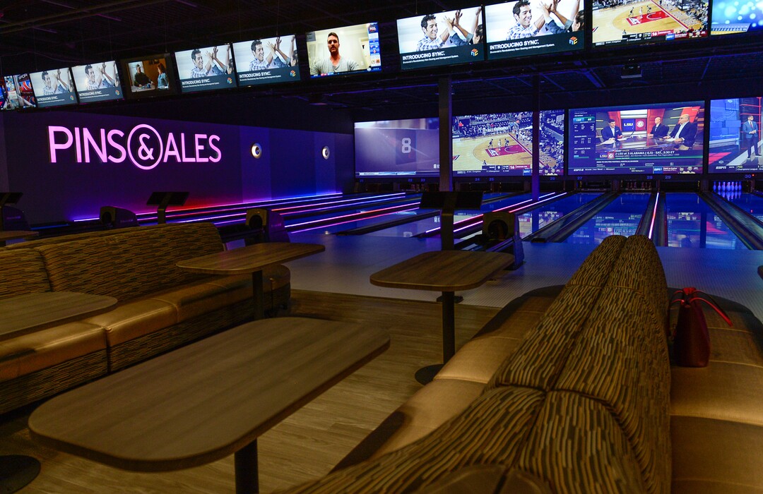(Francisco Kjolseth  |  The Salt Lake Tribune)  The new Pins & Ales 21+ bar which is adjacent to the all ages All Star Bowling which opened a new 70,000 square foot, high-tech bowling and entertainment center at Valley Fair Mall, in West Valley City. It has 32 lanes with luxury seating, laser tag and virtual reality games as well as old-school air hockey, basketball and bumper cars.