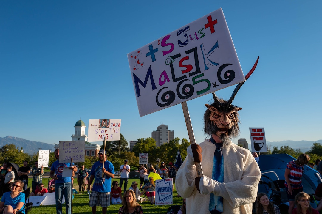 (Trent Nelson  |  The Salt Lake Tribune) A rally protesting government mask mandates at the State Capitol in Salt Lake City on Saturday, Sept. 5, 2020.