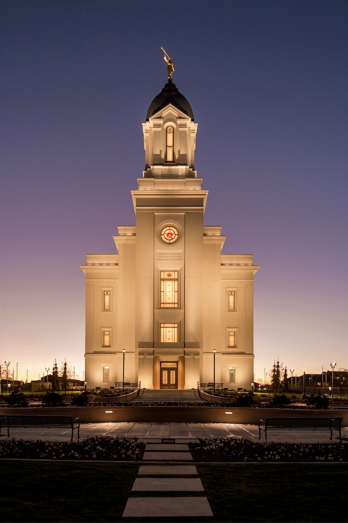 (Photo courtesy of The LDS Church)  The Cedar City, Utah, temple at night. Utah's 17th temple will be dedicated on Dec. 10, 2017.