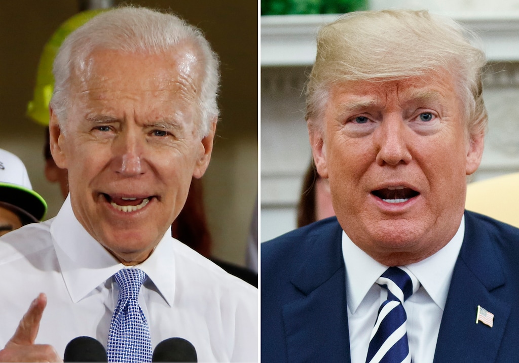 (AP photos)

In this combination of file photos, former Vice President Joe Biden speaks in Collier, Pa., on March 6, 2018, and President Donald Trump speaks in the Oval Office of the White House in Washington on March 20, 2018.