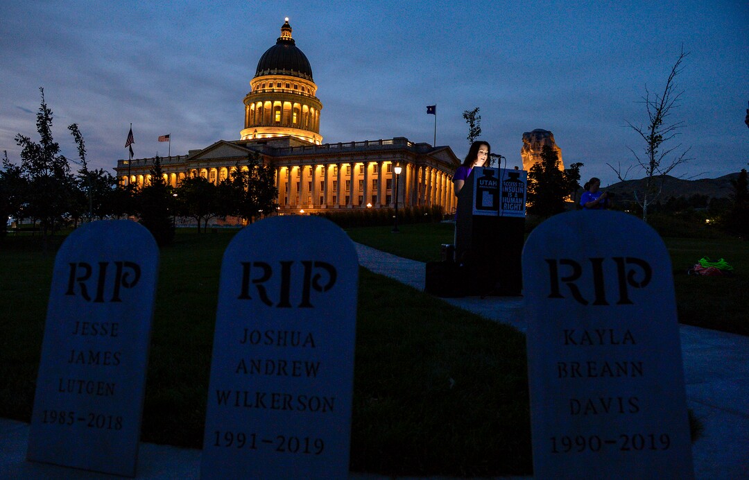 (Leah Hogsten | The Salt Lake Tribune)  Mindie Hooley shares the story of her son Dillon's diabetes diagnosis and how he once rationed costly insulin to save the family from financial hardship. Diabetes patients, their families and supporters rallied for those struggling with the high cost of insulin and paid tribute to those who have died from the disease, on the Capitol lawn, Saturday, Sept. 7, 2019.