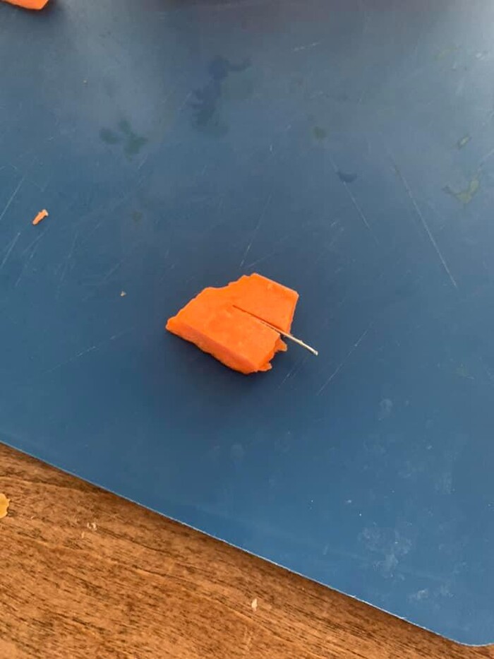 (Photo courtesy of Amber Choruby Whiteley) A Salt Lake City woman found a piece of a metal blade lodged in a pre-cut carrot stick she was eating on Jan. 20, 2020. Harmons grocery said a mechanical failure was to blame and issued a recall for some of the carrot sticks sold at its City Creek location.