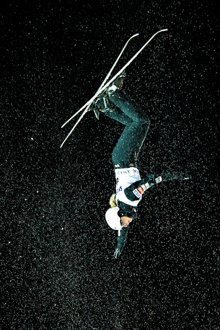 (Chris Detrick | The Salt Lake Tribune) USA's Kiley McKinnon (6) competes in the Ladies' Aerial Finals during the FIS Visa Freestyle International Ski World Cup at Deer Valley Resort Friday, January 12, 2018. McKinnon finished in eighth place.