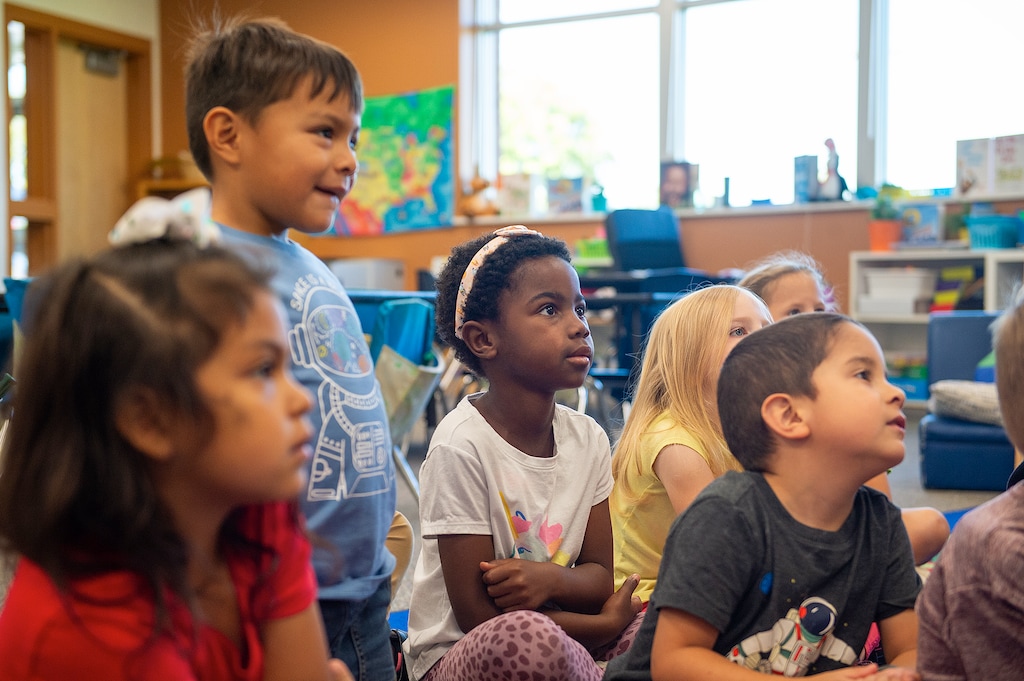 (Chris Samuels | The Salt Lake Tribune) A kindergarten class practices reading at Westmore Elementary School in Orem, Monday, Sept. 11, 2023.