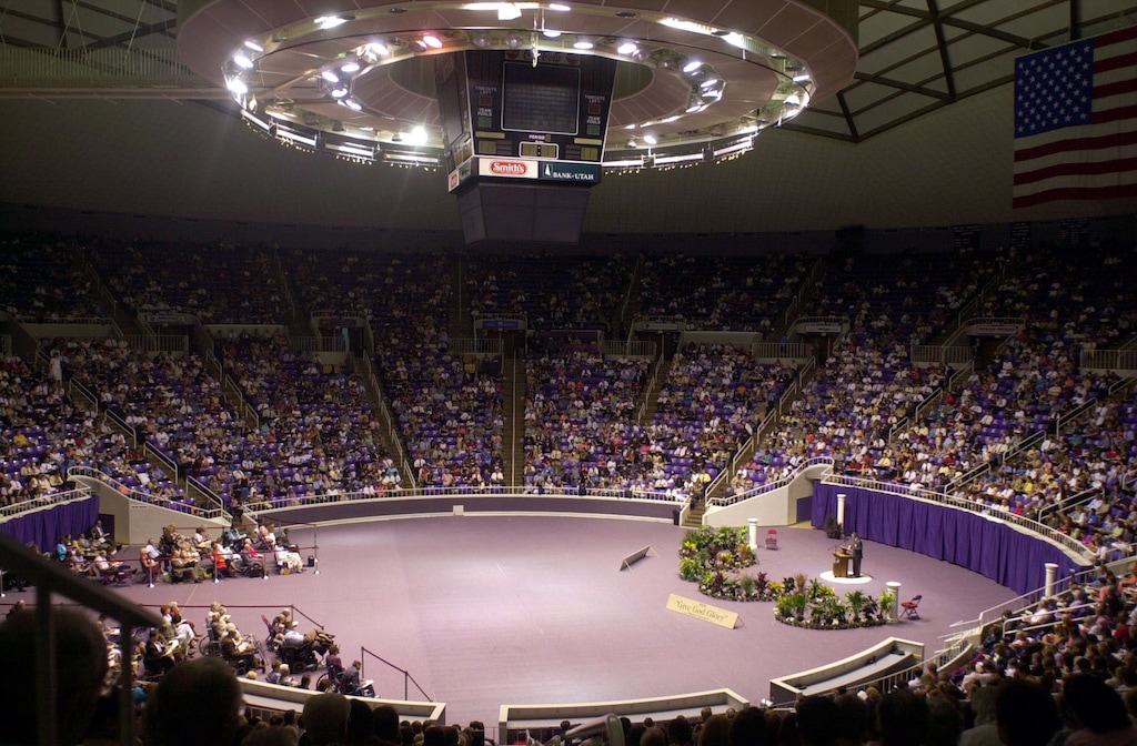 (Jeremy Harmon | The Salt Lake Tribune) Thousands attend the Jehovah's Witnesses' 2003 convention at the Dee Events Center in Ogden. Two decades later, attendance is expected to top 4,000 this weekend and next.