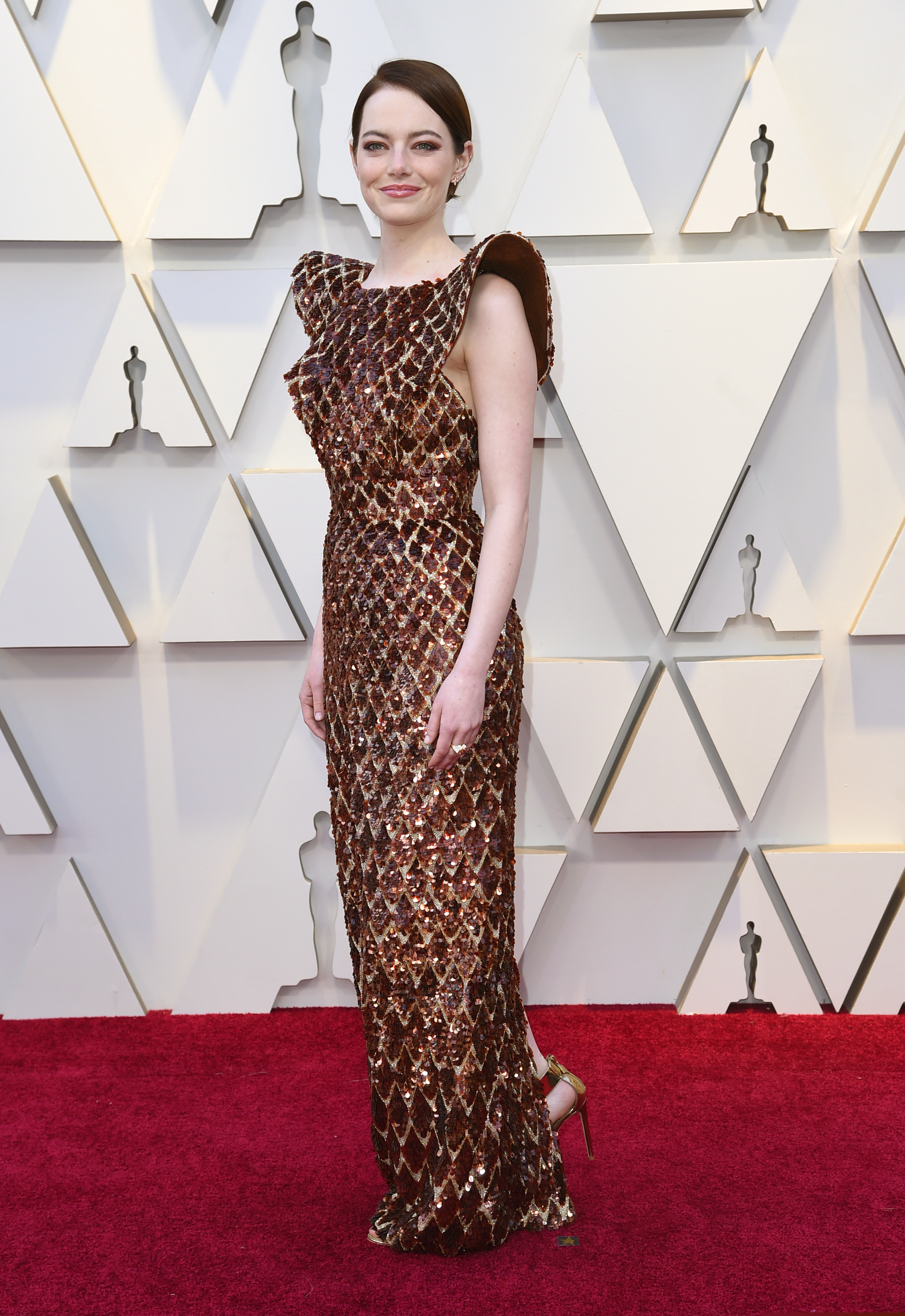 Emma Stone arrives at the Oscars on Sunday, Feb. 24, 2019, at the Dolby Theatre in Los Angeles. (Photo by Richard Shotwell/Invision/AP)