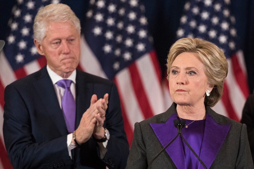 (AP Photo/Matt Rourke)
Former President Bill Clinton applauds as his wife, Democratic presidential candidate Hillary Clinton speaks in New York, Wednesday, Nov. 9, 2016, where she conceded her defeat to Republican Donald Trump after the hard-fought presidential election.