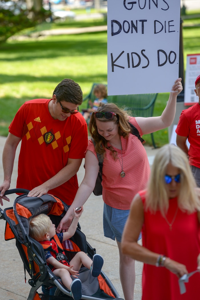 (Leah Hogsten  |  The Salt Lake Tribune) Members of Moms Demand Action for Gun Sense in America gathered at Washington Square Park to demand change in gun laws in reaction to the August mass shootings in Dayton, Ohio and El Paso, Texas, and the hundreds of Americans who are wounded and killed by gun violence every day.
