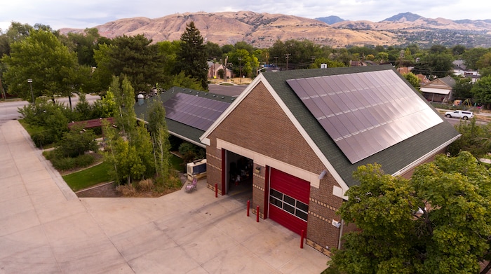 (Courtesy of Salt Lake City) Newly installed solar panels at Fire Station No. 7. Salt Lake City announced solar installations at seven new facilities Thursday.
