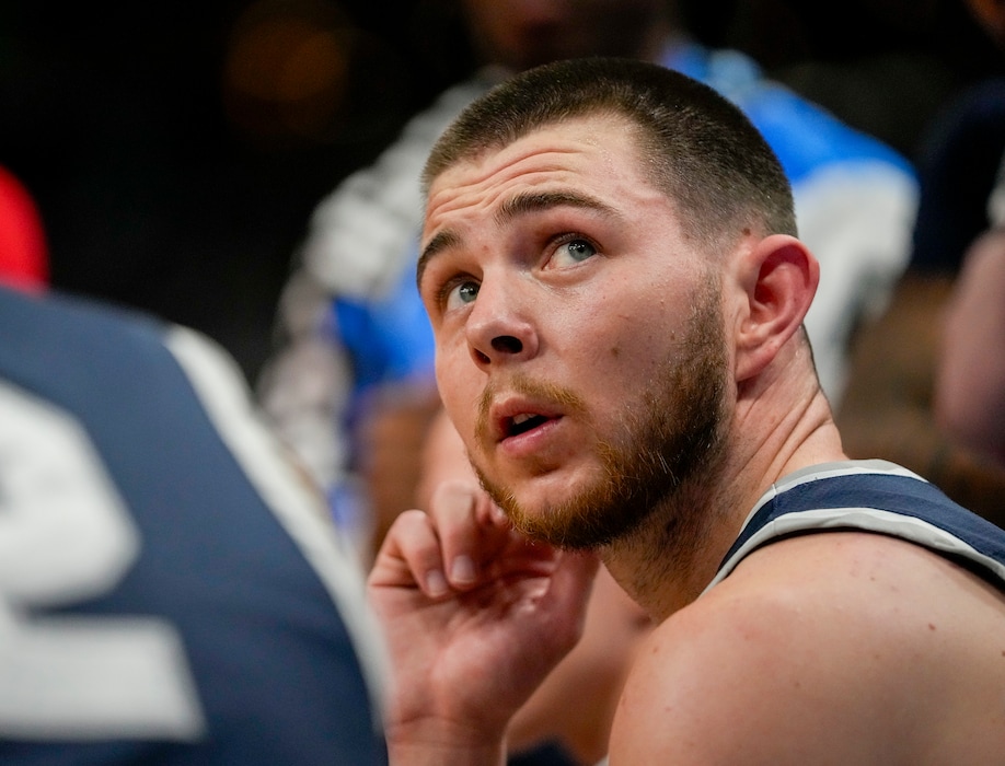(Bethany Baker  |  The Salt Lake Tribune) Samford Bulldogs guard Rylan Jones (21) during a timeout in the First Round of the men's basketball NCAA Tournament at the Delta Center in Salt Lake City on Thursday, March 21, 2024.
