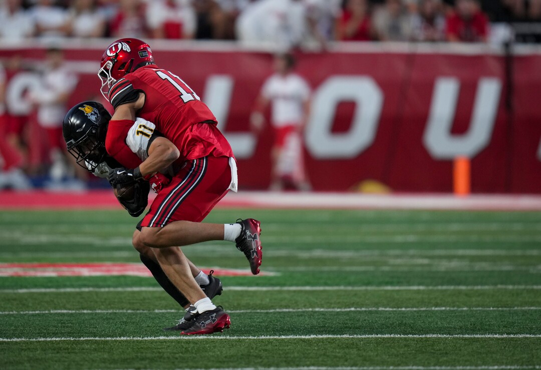 (Bethany Baker  |  The Salt Lake Tribune) Utah Utes cornerback Elijah Reed (11) tackles Idaho Vandals linebacker Darrell Gipson (11) during the first half of the game between the Utah Utes and the Idaho Vandals at Rice-Eccles Stadium in Salt Lake City on Thursday, Sept. 3, 2026.