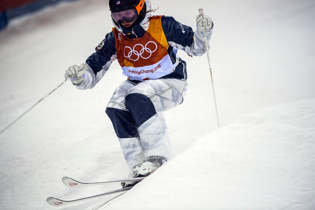 (Chris Detrick  |  The Salt Lake Tribune)  Park City's Jaelin Kauf competes in the Ladies' Moguls Final at Phoenix Park during the Pyeongchang 2018 Winter Olympics Sunday, February 11, 2018. Kauf finished seventh with a score of 76.03.