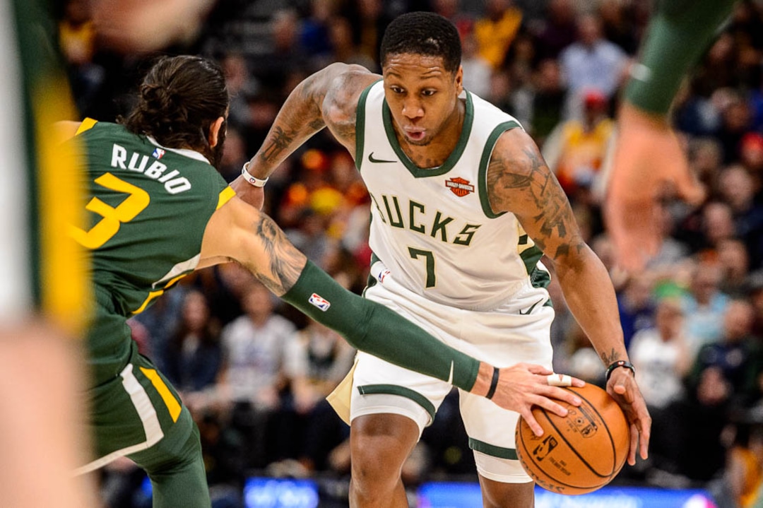 (Trent Nelson | The Salt Lake Tribune)  Utah Jazz guard Ricky Rubio (3) knocks the ball away from Milwaukee Bucks guard Isaiah Canaan (7) as the Utah Jazz host the Milwaukee Bucks, NBA basketball in Salt Lake City on Saturday March 2, 2019.