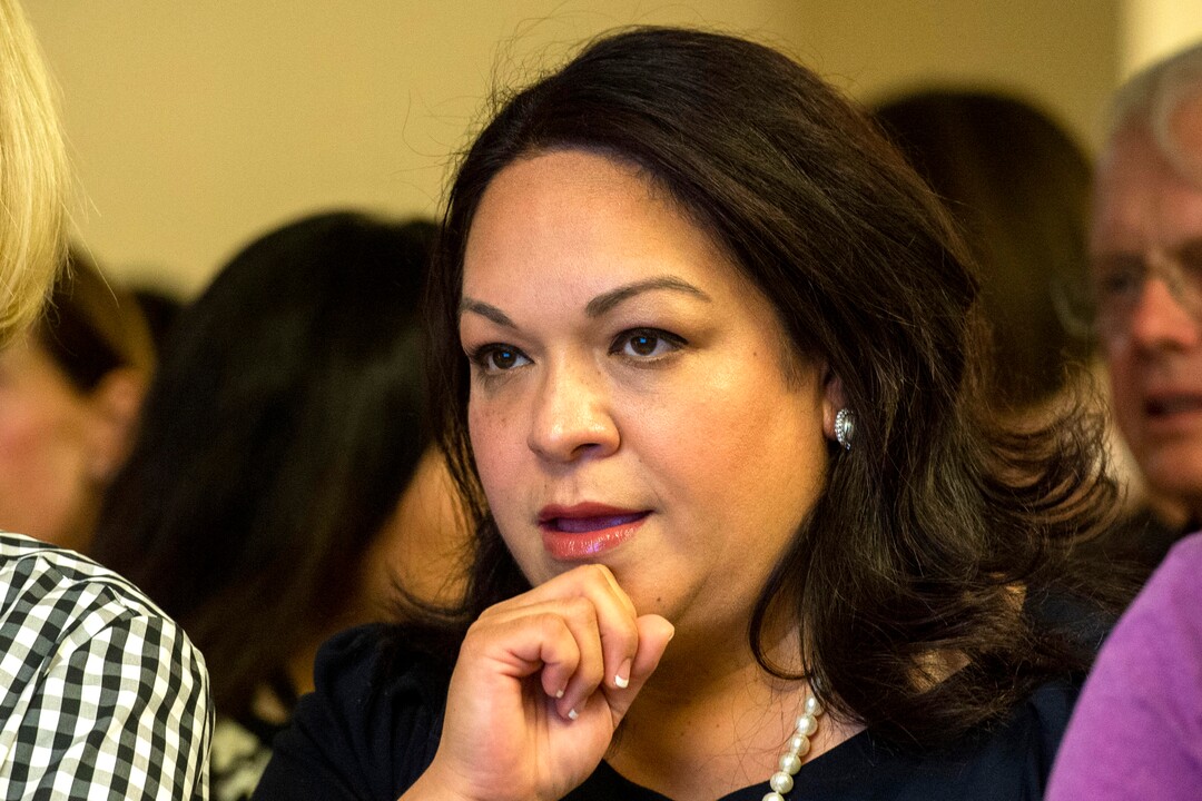 (Rick Egan  |  The Salt Lake Tribune)     Luz Escamilla watches the early numbers come in at her campaign watch party at the Utah State Fairgrounds, Tuesday, Aug. 13, 2019.