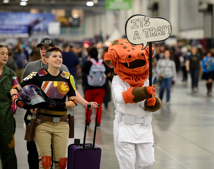 (Steve Griffin  |  The Salt Lake Tribune)  People make their way around at the  2017 Salt Lake Comic Con at the Salt Palace Convention Center Friday September 22, 2017.