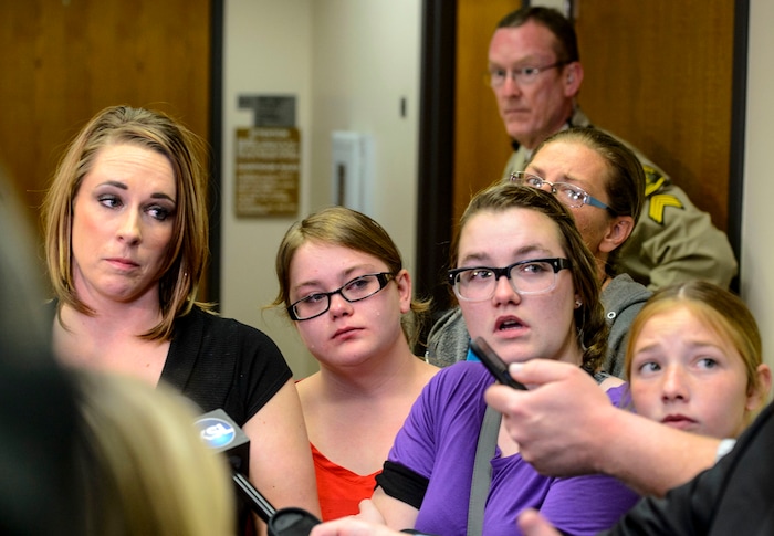 (Steve Griffin  |  The Salt Lake Tribune)  Amanda Hunt, left talks with the after initial trial for Jerrod William Baum, who was formally charged Tuesday with killing Hunt's niece 17-year-old Brelynne “Breezy” Otteson and her boyfriend 18-year-old Riley Powell, and dumping their bodies into an abandoned mine shaft, following initial trial for Baum in Provo’s 4th District Court in Provo Tuesday April 3, 2018.