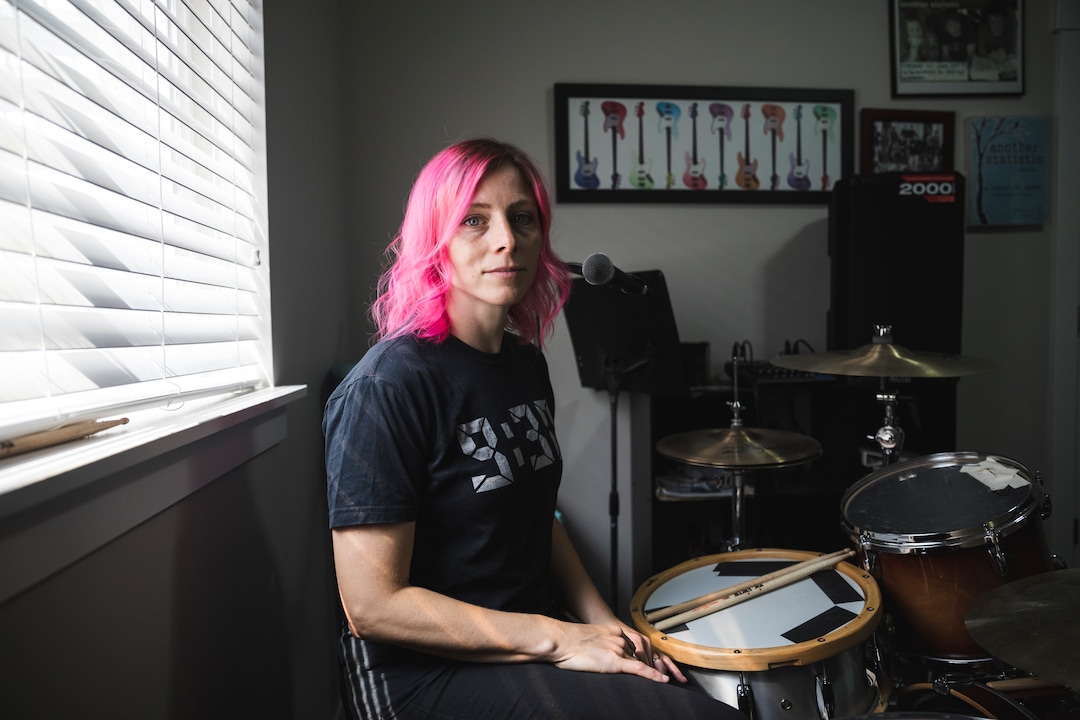 (Clark Clifford  |  For The Salt Lake Tribune) Elaine Bradley of Noble Bodies during a practice for an upcoming show in the band's rehearsal space in Orem on Saturday, Aug. 3, 2019.