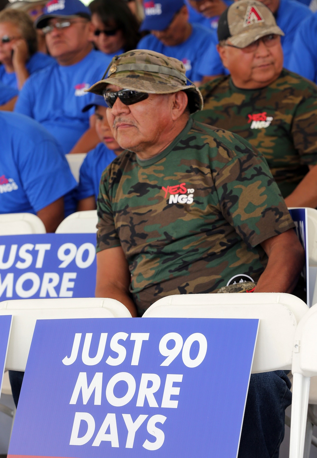 Members of the Navajo Nation attend a rally outside the Capitol in Phoenix, Wednesday, June 6, 2018. Hundreds of Navajo Generating Station employees, relatives and union and tribal leaders rallied at the state Capitol in Phoenix on Wednesday to request a 90-day pause in steps to close the coal-fueled plant by the end of 2019 as scheduled. (AP Photo/Matt York)