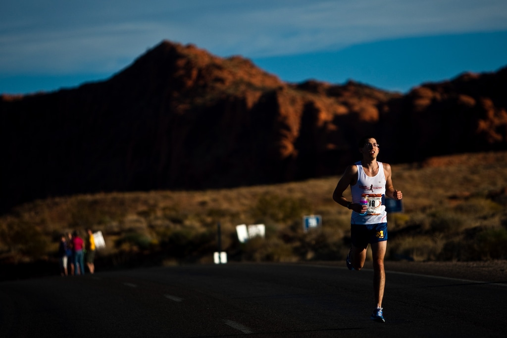 (Chris Detrick  |  The Salt Lake Tribune) Aaron Metler competes in the St. George Marathon in 2010. Metler won the marathon with a time of 2:22:08.