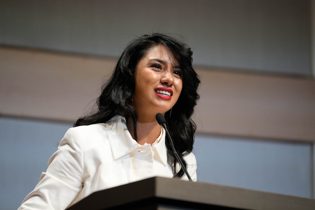 (Francisco Kjolseth | The Salt Lake Tribune file photo) Eva Lopez Chavez makes remarks after being sworn in as District 4 Councilwoman at the Salt Lake City Library on Tuesday, Jan. 2, 2024.
