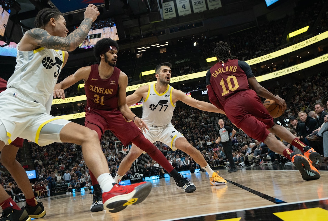 (Francisco Kjolseth  |  The Salt Lake Tribune) The Utah Jazz host the Cleveland Cavaliers in NBA action at the Delta Center in Salt Lake City on Tuesday, April 2, 2024.