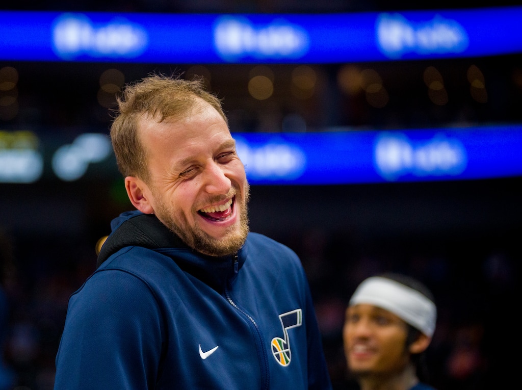 (Trent Nelson  |  The Salt Lake Tribune) Utah Jazz guard Joe Ingles (2) as the Utah Jazz host the New Orleans Pelicans, NBA basketball in Salt Lake City on Monday, Oct. 11, 2021.