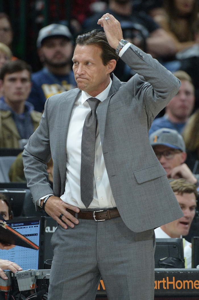 (Leah Hogsten  |  The Salt Lake Tribune) Utah Jazz head coach Quin Snyder. The Utah Jazz lead the Toronto Raptors 54-53 at Vivint Smart Home Arena, Friday, November 3, 2017