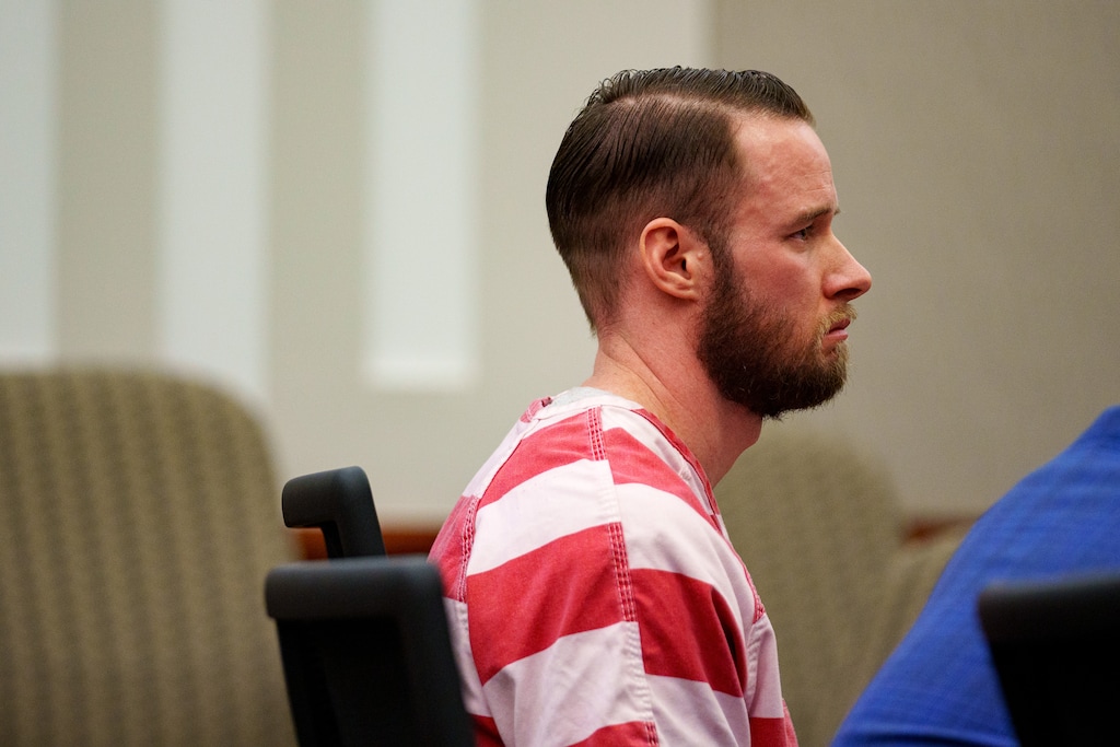 (Trent Nelson | The Salt Lake Tribune) Adam Richard Jacobs during his sentencing in Farmington on Thursday, Aug. 21, 2025. Jacobs was sentenced for 17 state-level charges related to videos he made by placing a hidden camera in a bathroom at a gymnastics gym.