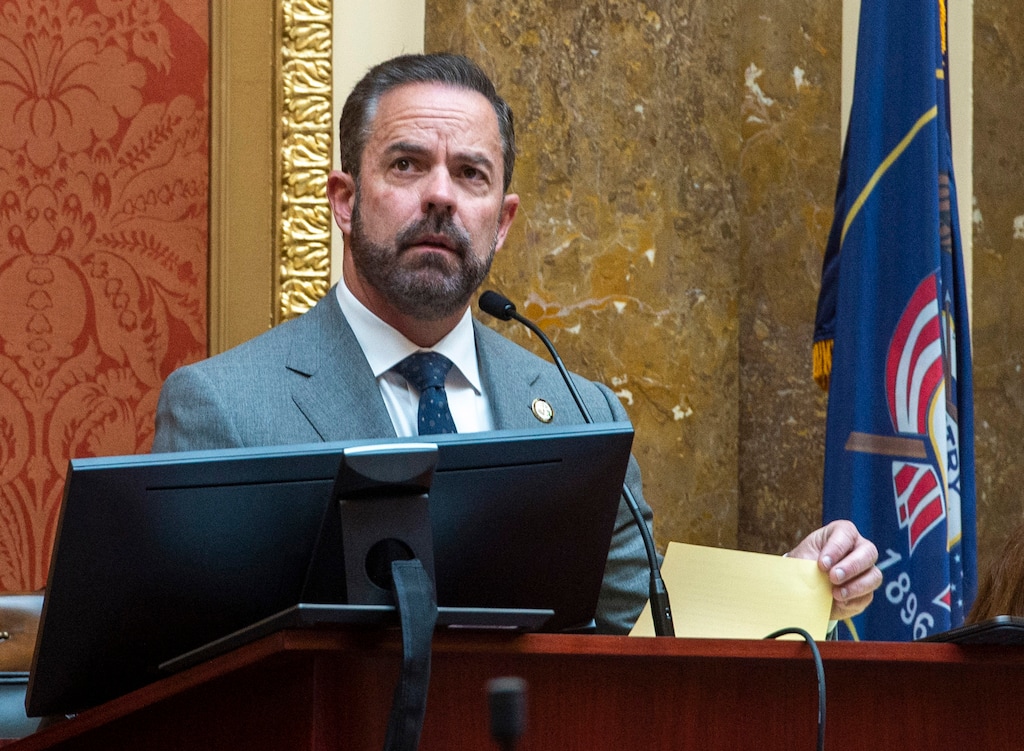 (Rick Egan  |  Tribune file photo)  House Speaker Brad Wilson conducts business in a special session in House Chambers, Thursday, April 16, 2020.
