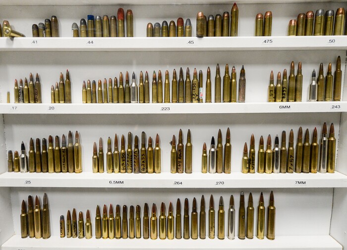 (Francisco Kjolseth  |  The Salt Lake Tribune)  Various caliber bullets are on display at The Gun Vault shooting range in South Jordan where a group of women with concealed carry permits regularly meet to train and learn safe and responsible gun handling skills. 