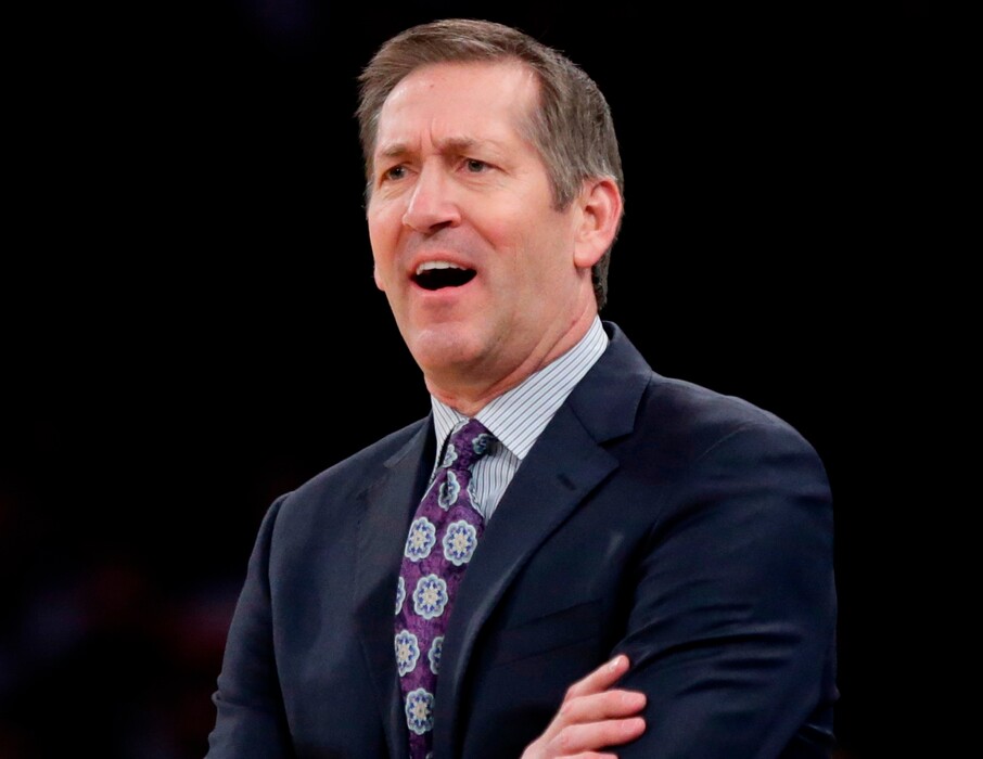 FILE - In this March 15, 2018 file photo, New York Knicks head coach Jeff Hornacek calls to his team during the first half of an NBA basketball game against the Philadelphia 76ers, in New York. The New York Knicks have fired coach Hornacek after two seasons, a person with knowledge of the decision said early Thursday, April 12, 2018.(AP Photo/Frank Franklin II, File)
