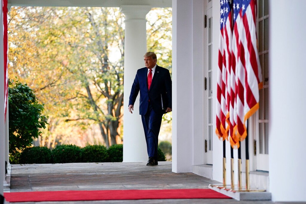 (Evan Vucci | AP file photo) President Donald Trump arrives to speak in the Rose Garden of the White House, Friday, Nov. 13, 2020, in Washington.