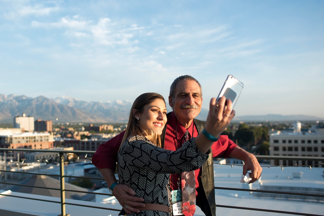 Owner of The Eklektik Sion Croudo poses for a photograph with his daughter, Marielle Cossairt during the second annual Salt Awards on Wednesday, Sept. 27, 2017 at the Salt Lake Tribune in Salt Lake City. Briana Scroggins | for The Salt Lake Tribune