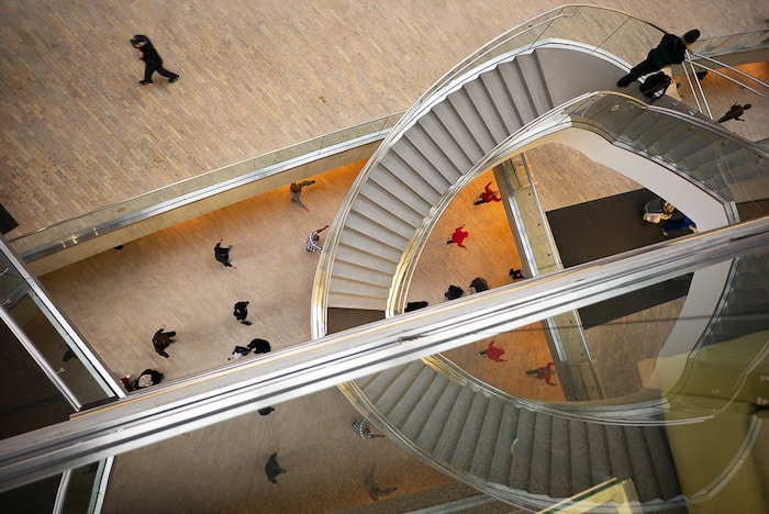 (Trent Nelson | The Salt Lake Tribune)  
A group of homeless people practice tai chi at the Main Library in Salt Lake City on Wednesday April 3, 2019.