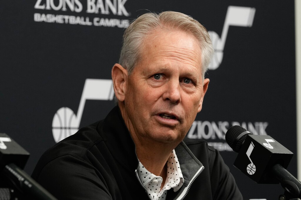(Francisco Kjolseth | The Salt Lake Tribune) Utah Jazz CEO Danny Ainge is asked about plans to replace outgoing Jazz coach Quin Snyder during a press conference in Salt Lake City on Monday, June 6, 2022.