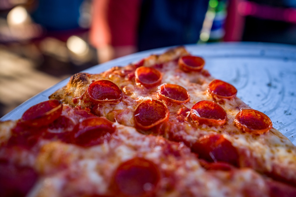 (Trent Nelson  |  The Salt Lake Tribune) Pizza at Baby's Bagels in Salt Lake City.