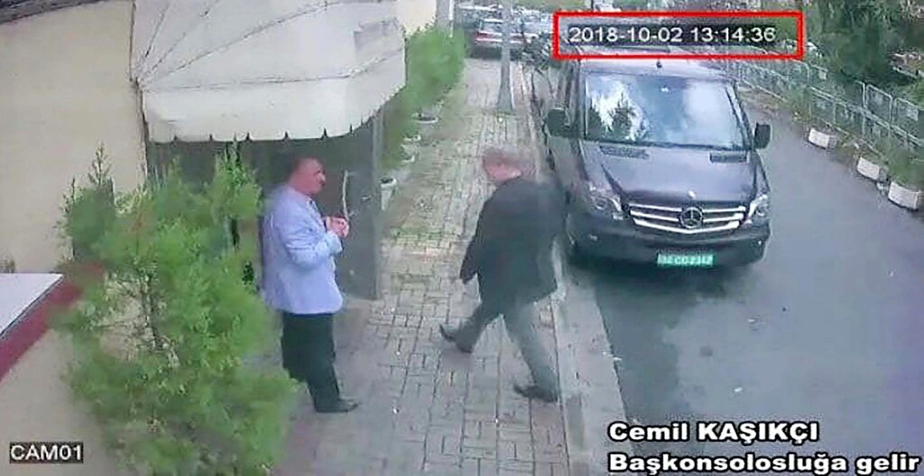 (CCTV | Hurriyet | The Associated Press) In this Oct. 2, 2018 file image taken from CCTV video obtained by the Turkish newspaper Hurriyet, shows Saudi journalist Jamal Khashoggi entering the Saudi consulate in Istanbul. Saudi Crown Prince Mohammed bin Salman’s first trip abroad since the killing of Khashoggi will offer an early indication of whether he will face any repercussions. The prince is visiting close allies in the Middle East before attending the Group of 20 Summit in Argentina, where he will come face to face with Trump, who appears keen to preserve their friendship, as well as European leaders and Turkey’s president, who has stepped up pressure on the kingdom.