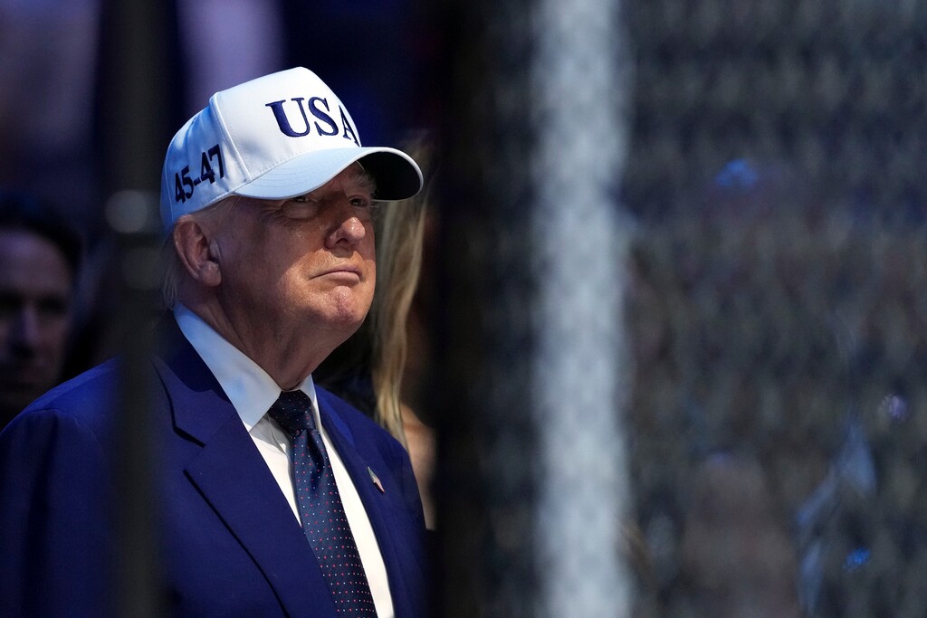 President Donald Trump watches at the conclusion of UFC Freedom 250 on the South Lawn of the White House, Monday, June 15, 2026, in Washington. (AP Photo/Mark Schiefelbein)
