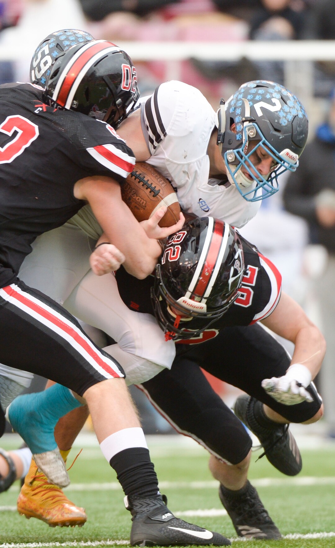 (Leah Hogsten  |  The Salt Lake Tribune)  Sky ViewÕs Kason Carlsen runs for a first down. Sky View High School defeated Park City 35-0 to win the 4A State Championship football title, Nov. 11, 2019 at Rice-Eccles Stadium.